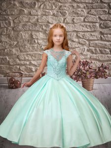 Floor Length Ball Gowns Sleeveless Apple Green Little Girls Pageant Dress Wholesale Lace Up