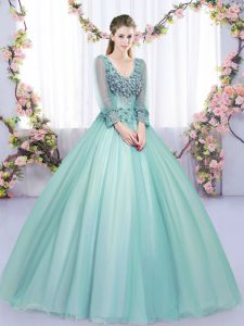 Best Apple Green Sweet 16 Dresses Military Ball and Sweet 16 and Quinceanera with Lace and Appliques V-neck Long Sleeves