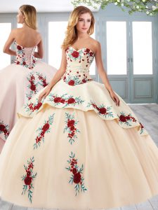 Smart Champagne Sleeveless Tulle Sweep Train Lace Up Quince Ball Gowns for Military Ball and Sweet 16 and Quinceanera