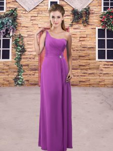 Purple Sleeveless Beading and Ruching Floor Length Quinceanera Court of Honor Dress