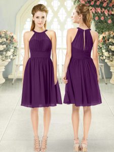 Most Popular Empire Evening Dress Purple Scoop Chiffon Sleeveless Knee Length Zipper