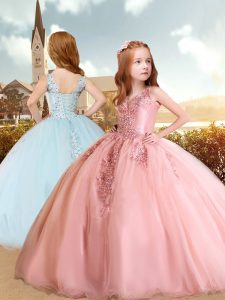 Pink Sleeveless Tulle Lace Up Child Pageant Dress for Party and Wedding Party