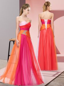 Spectacular Floor Length Multi-color Evening Dress Sweetheart Sleeveless Lace Up