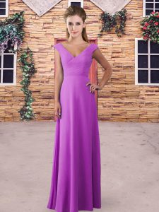 Lilac Quinceanera Court of Honor Dress Party and Wedding Party with Ruching V-neck Sleeveless Backless