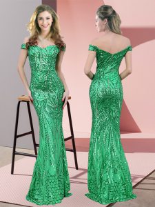 Chic Green Prom Gown Prom and Party with Ruching Off The Shoulder Sleeveless Zipper