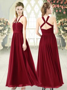 Burgundy Prom and Party with Ruching Halter Top Sleeveless Backless