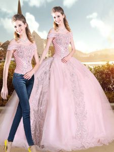 Fitting Pink Sleeveless Beading Lace Up Quinceanera Dress