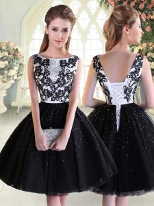 Black Scoop Lace Up Beading and Lace Sleeveless