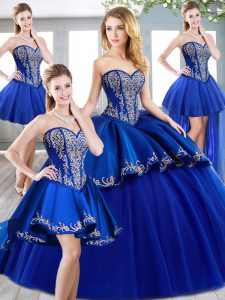 High Class Lace Up Quinceanera Dress Royal Blue for Military Ball and Sweet 16 and Quinceanera with Beading and Embroide