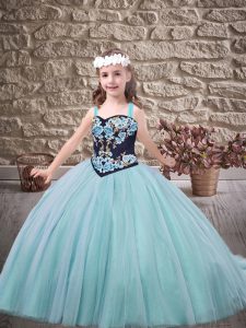 Most Popular Sleeveless Brush Train Beading and Embroidery Lace Up Little Girls Pageant Gowns
