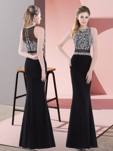 Sleeveless Floor Length Beading Zipper Dress for Prom with Black