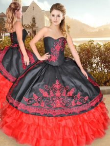 Floor Length Red Quinceanera Dresses Sweetheart Sleeveless Lace Up