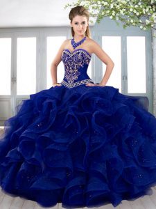 Sleeveless Lace Up Floor Length Beading and Embroidery and Ruffles Quinceanera Dress