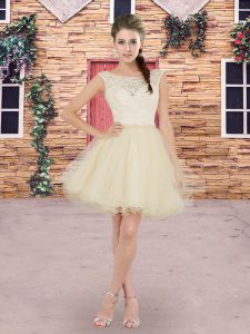 Sleeveless Mini Length Beading Lace Up Quinceanera Court of Honor Dress with Gold