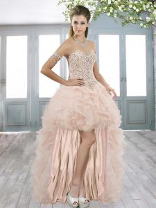 Clearance Pink Dress for Prom Prom and Party and Military Ball with Beading and Ruffles Sweetheart Sleeveless Lace Up