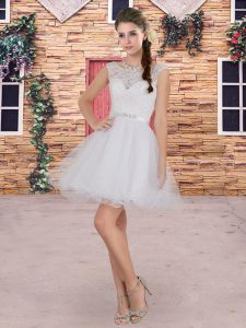 Stunning White Quinceanera Court Dresses Party and Wedding Party with Lace Scoop Sleeveless Lace Up