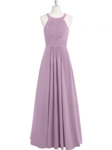 Unique Floor Length Purple Homecoming Dress Halter Top Sleeveless Zipper