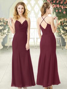 Fantastic Burgundy Sleeveless Chiffon Zipper Prom Dress for Prom and Party
