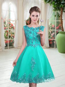 Superior Turquoise Scoop Lace Up Beading and Appliques Sleeveless
