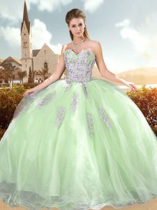 Ball Gowns Vestidos de Quinceanera Apple Green Sweetheart Organza Sleeveless Floor Length Lace Up
