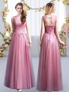 Enchanting Sleeveless Lace Lace Up Quinceanera Court Dresses