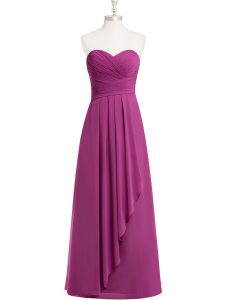 Fuchsia Empire Sweetheart Sleeveless Chiffon Floor Length Zipper Ruching Dress for Prom