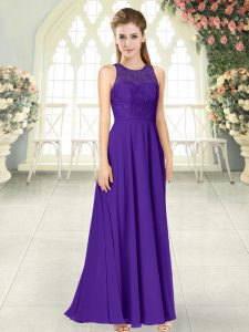 Lace Prom Party Dress Purple Backless Sleeveless Floor Length