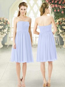 Comfortable Baby Blue Sleeveless Knee Length Ruching Side Zipper Prom Evening Gown