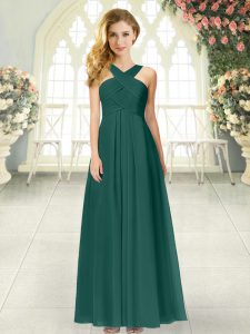 Graceful Peacock Green Zipper Straps Ruching Prom Evening Gown Chiffon Sleeveless
