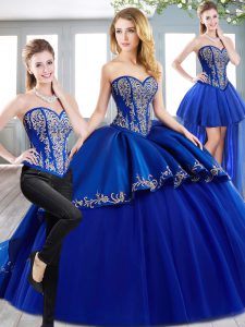 Smart Royal Blue Ball Gown Prom Dress Military Ball and Sweet 16 and Quinceanera with Beading and Embroidery Sweetheart 