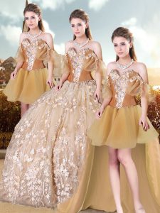 Hot Selling Ball Gowns Sweet 16 Dresses Champagne Sweetheart Tulle Sleeveless Lace Up