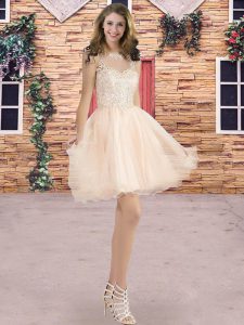 Baby Pink and Champagne Scoop Neckline Beading Dama Dress for Quinceanera Sleeveless Lace Up