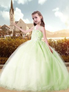 Glorious Yellow Green Lace Up Straps Beading Little Girls Pageant Dress Tulle Sleeveless