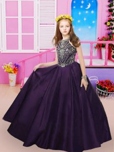Best Sleeveless Sweep Train Lace Up Beading Kids Pageant Dress