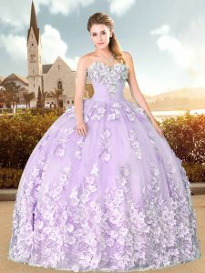 Custom Design Sleeveless Appliques Lace Up Quinceanera Gown