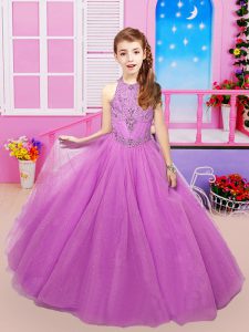 Pink Lace Up Winning Pageant Gowns Beading and Lace Sleeveless