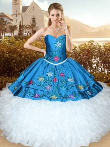 Super Organza Sleeveless Floor Length Quinceanera Gown and Embroidery and Ruffles