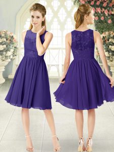 Pretty Knee Length Purple Homecoming Dress Scoop Sleeveless Zipper