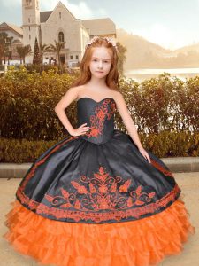 Floor Length Red And Black Girls Pageant Dresses Strapless Sleeveless Lace Up