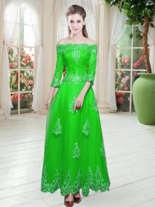 Floor Length A-line 3 4 Length Sleeve Green Prom Party Dress Lace Up