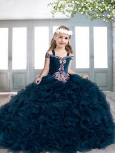 Glorious Teal Pageant Dresses Off The Shoulder Sleeveless Sweep Train Lace Up