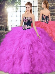 Sweetheart Sleeveless Tulle Quinceanera Dress Beading and Embroidery Lace Up