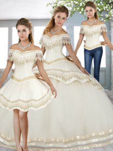 Dazzling White Lace Up Sweet 16 Dresses Beading and Lace Short Sleeves Floor Length