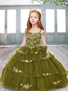 Hot Selling Spaghetti Straps Sleeveless Tulle Kids Formal Wear Appliques Lace Up