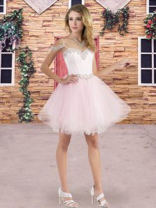 Smart Baby Pink Tulle Lace Up Straps Sleeveless Mini Length Quinceanera Dama Dress Beading