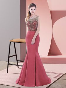 Elegant Sleeveless Beading Backless Dress for Prom with Red Sweep Train