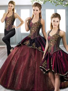 Burgundy Sleeveless Beading and Appliques Floor Length Sweet 16 Dress