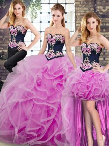 Lilac Sleeveless Sweep Train Embroidery and Ruffles Sweet 16 Dress