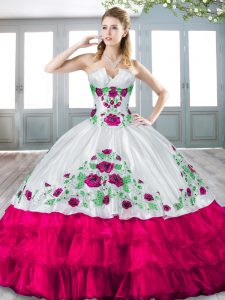 Superior Red Sweetheart Neckline Beading and Embroidery 15th Birthday Dress Sleeveless Lace Up