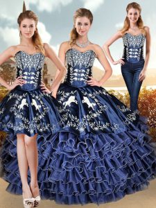 Glittering Sleeveless Embroidery and Ruffled Layers Lace Up Sweet 16 Quinceanera Dress